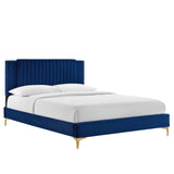 Modway Furniture Zahra Channel Tufted Performance Velvet Twin Platform Bed 0423 Navy MOD-6982-NAV