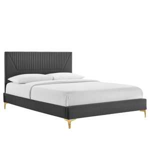 Modway Furniture Yasmine Channel Tufted Performance Velvet Twin Platform Bed 0423 Charcoal MOD-6984-CHA