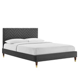 Modway Furniture Leah Chevron Tufted Performance Velvet Twin Platform Bed 0423 Charcoal MOD-6985-CHA