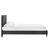 Modway Furniture Leah Chevron Tufted Performance Velvet Twin Platform Bed 0423 Charcoal MOD-6985-CHA