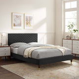 Modway Furniture Leah Chevron Tufted Performance Velvet Twin Platform Bed 0423 Charcoal MOD-6985-CHA