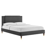 Modway Furniture Zahra Channel Tufted Performance Velvet Twin Platform Bed 0423 Charcoal MOD-6986-CHA