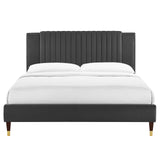 Modway Furniture Zahra Channel Tufted Performance Velvet Twin Platform Bed 0423 Charcoal MOD-6986-CHA