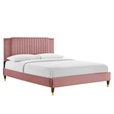 Modway Furniture Zahra Channel Tufted Performance Velvet Twin Platform Bed 0423 Dusty Rose MOD-6986-DUS