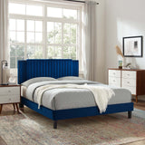 Modway Furniture Zahra Channel Tufted Performance Velvet Twin Platform Bed 0423 Navy MOD-6990-NAV