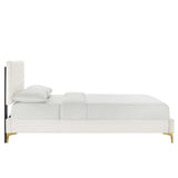 Modway Furniture Leah Chevron Tufted Performance Velvet King Platform Bed 0423 White MOD-7005-WHI