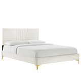Modway Furniture Sofia Channel Tufted Performance Velvet King Platform Bed 0423 White MOD-7007-WHI