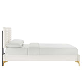 Modway Furniture Sofia Channel Tufted Performance Velvet King Platform Bed 0423 White MOD-7007-WHI