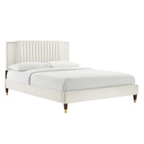 Modway Furniture Zahra Channel Tufted Performance Velvet King Platform Bed 0423 White MOD-7010-WHI