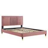 Modway Furniture Sofia Channel Tufted Performance Velvet King Platform Bed 0423 Dusty Rose MOD-7011-DUS