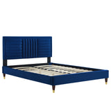 Modway Furniture Sofia Channel Tufted Performance Velvet King Platform Bed 0423 Navy MOD-7011-NAV
