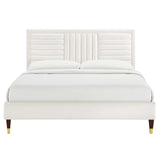 Modway Furniture Sofia Channel Tufted Performance Velvet King Platform Bed 0423 White MOD-7011-WHI