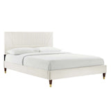 Modway Furniture Yasmine Channel Tufted Performance Velvet King Platform Bed 0423 White MOD-7012-WHI
