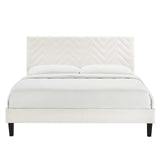 Modway Furniture Leah Chevron Tufted Performance Velvet King Platform Bed 0423 White MOD-7013-WHI