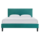 Modway Furniture Garcelle Performance Velvet Full Platform Bed XRXT Teal MOD-7040-TEA