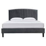 Modway Furniture Alessi Performance Velvet Twin Platform Bed XRXT Charcoal MOD-7041-CHA