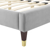 Modway Furniture Colette King Performance Velvet Platform Bed 0423 Light Gray MOD-7074-LGR