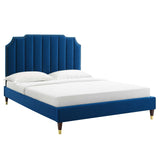 Modway Furniture Colette King Performance Velvet Platform Bed 0423 Navy MOD-7074-NAV