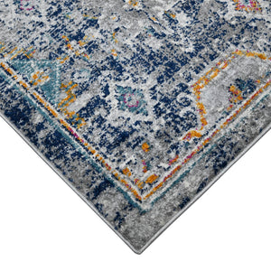 AMER Rugs Montana MON-13 Power-Loomed Geometric Southwestern Area Rug Blue/Orange 8'10" x 11'10"