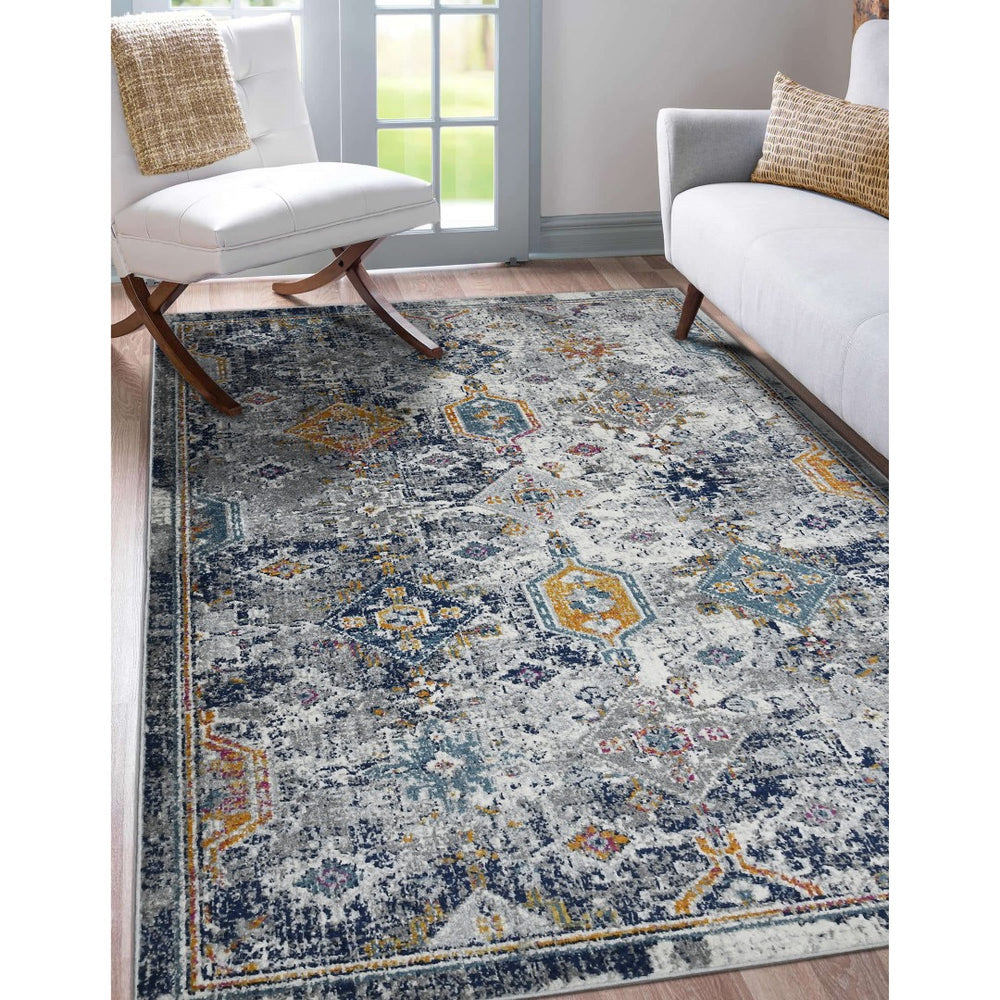 AMER Rugs Montana MON-13 Power-Loomed Geometric Southwestern Area Rug Blue/Orange 8'10" x 11'10"
