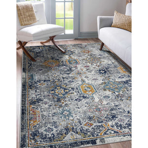 AMER Rugs Montana MON-13 Power-Loomed Geometric Southwestern Area Rug Blue/Orange 8'10" x 11'10"