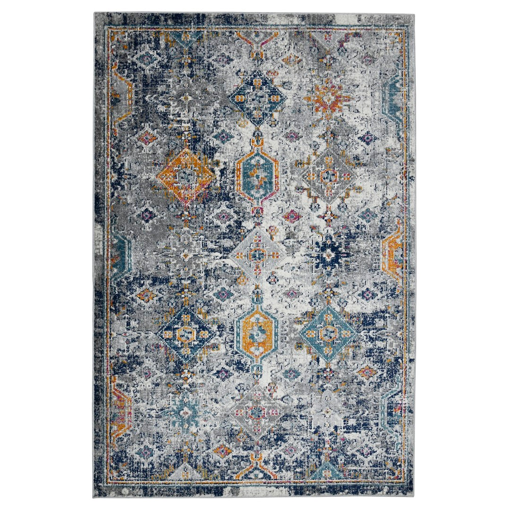 AMER Rugs Montana MON-13 Power-Loomed Geometric Southwestern Area Rug Blue/Orange 8'10" x 11'10"