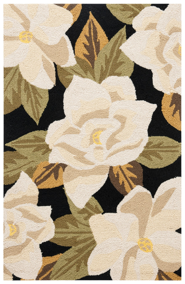 Monogram Magnolia Mon- Polypropylene Rug in Black, Multi 3ft x 6ft