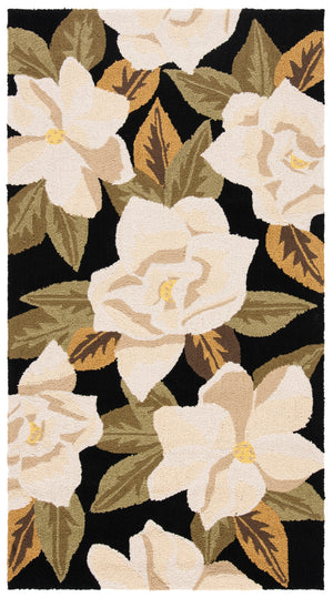 Monogram Magnolia Mon- Polypropylene Rug in Black, Multi 3ft x 6ft