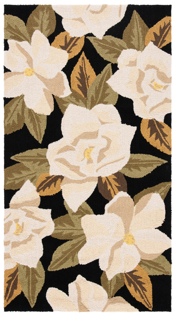 Monogram Magnolia Mon- Polypropylene Rug in Black, Multi 3ft x 6ft