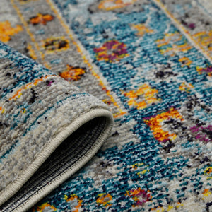 AMER Rugs Montana MON-6 Power-Loomed Bordered Persian Area Rug Blue/Orange 8'10" x 11'10"