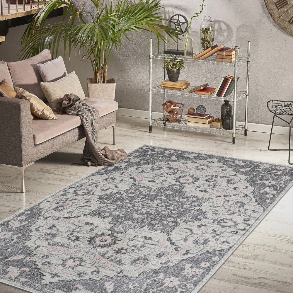 AMER Rugs Montana MON-8 Power-Loomed Medallion Transitional Area Rug Gray 8'10" x 11'10"