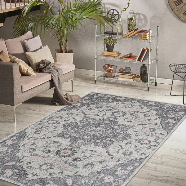 AMER Rugs Montana MON-8 Power-Loomed Medallion Transitional Area Rug Gray 8'10" x 11'10"