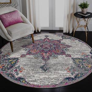 AMER Rugs Montana MON-9 Power-Loomed Medallion Transitional Area Rug Pink 7'6" x 7'6"R