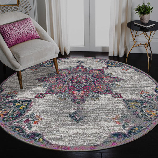 AMER Rugs Montana MON-9 Power-Loomed Medallion Transitional Area Rug Pink 7'6" x 7'6"R