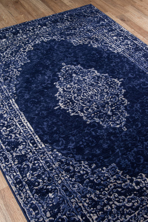 Momeni Monterey MO-03 Machine Made Traditional Medallion Indoor Area Rug Blue 8'6" x 11'6" MONTEMO-03BLU86B6