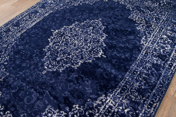 Momeni Monterey MO-03 Machine Made Traditional Medallion Indoor Area Rug Blue 8'6" x 11'6" MONTEMO-03BLU86B6