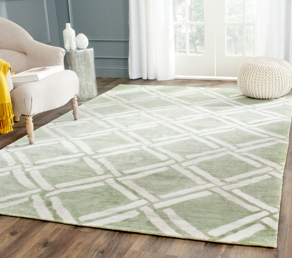 Moroccan 551 Hand Knotted 80% Viscose 20% Cotton 0 Rug Green / Ivory 80% Viscose 20% Cotton MOR551C-6