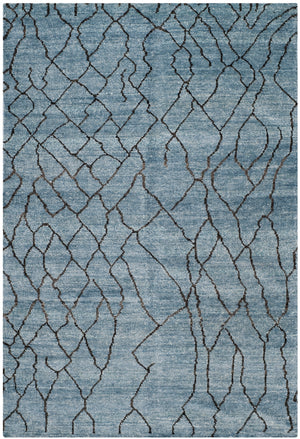 Moroccan 555 Hand Knotted 80% Viscose 20% Cotton 0 Rug Blue / Black 80% Viscose 20% Cotton MOR555B-6