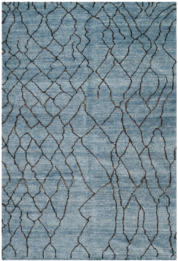Moroccan 555 Hand Knotted 80% Viscose 20% Cotton 0 Rug Blue / Black 80% Viscose 20% Cotton MOR555B-6