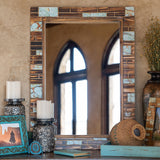 HiEnd Accents Rustic Turquoise Inlay Wooden Mirror MR4006 Turquoise, Brown wood 29.6x1.38x21.7