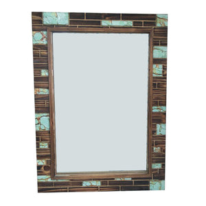 HiEnd Accents Rustic Turquoise Inlay Wooden Mirror MR4006 Turquoise, Brown wood 29.6x1.38x21.7