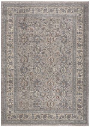 Marquette Rustic Persian Farmhouse Area Rug, Warm Gray/Blue, 9ft-6in x 12ft-7in