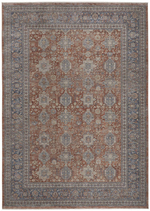 Marquette Rustic Persian Farmhouse Rug, Rust/Aegean Blue, 5ft x 7ft-2in Area Rug