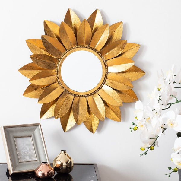 Larcen Mirror: Sunflower-Inspired Gold Foil Accent for Brightening Casual Room Decor Elegance