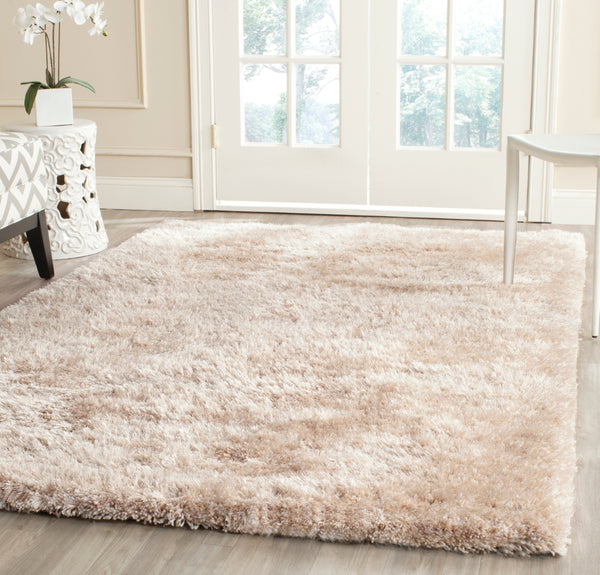 Martha Stewart Shag Hand Tufted 80% Polyester 20% Cotton Rug in Champagne 8ft x 10ft