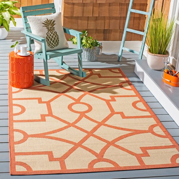Martha Stewart Fretwork Power Loomed 100%Polypropylene Rug in Beige, Terracotta 8ft x 11ft-2in
