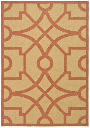 Martha Stewart Fretwork Power Loomed 100%Polypropylene Rug in Beige, Terracotta 8ft x 11ft-2in