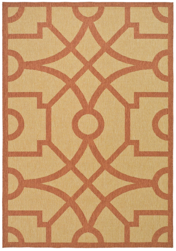Martha Stewart Fretwork Power Loomed 100%Polypropylene Rug in Beige, Terracotta 8ft x 11ft-2in