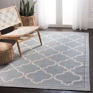 Martha Stewart Indoor Outdoor Martha Stewart Outdoor 336 Indoor - Outdoor Power Loomed Polypropylene Frize Rug in Aqua, Cream 9ft x 12ft