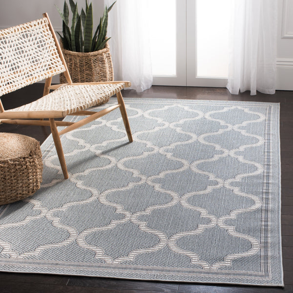 Martha Stewart Indoor Outdoor Martha Stewart Outdoor 336 Indoor - Outdoor Power Loomed Polypropylene Frize Rug in Aqua, Cream 9ft x 12ft